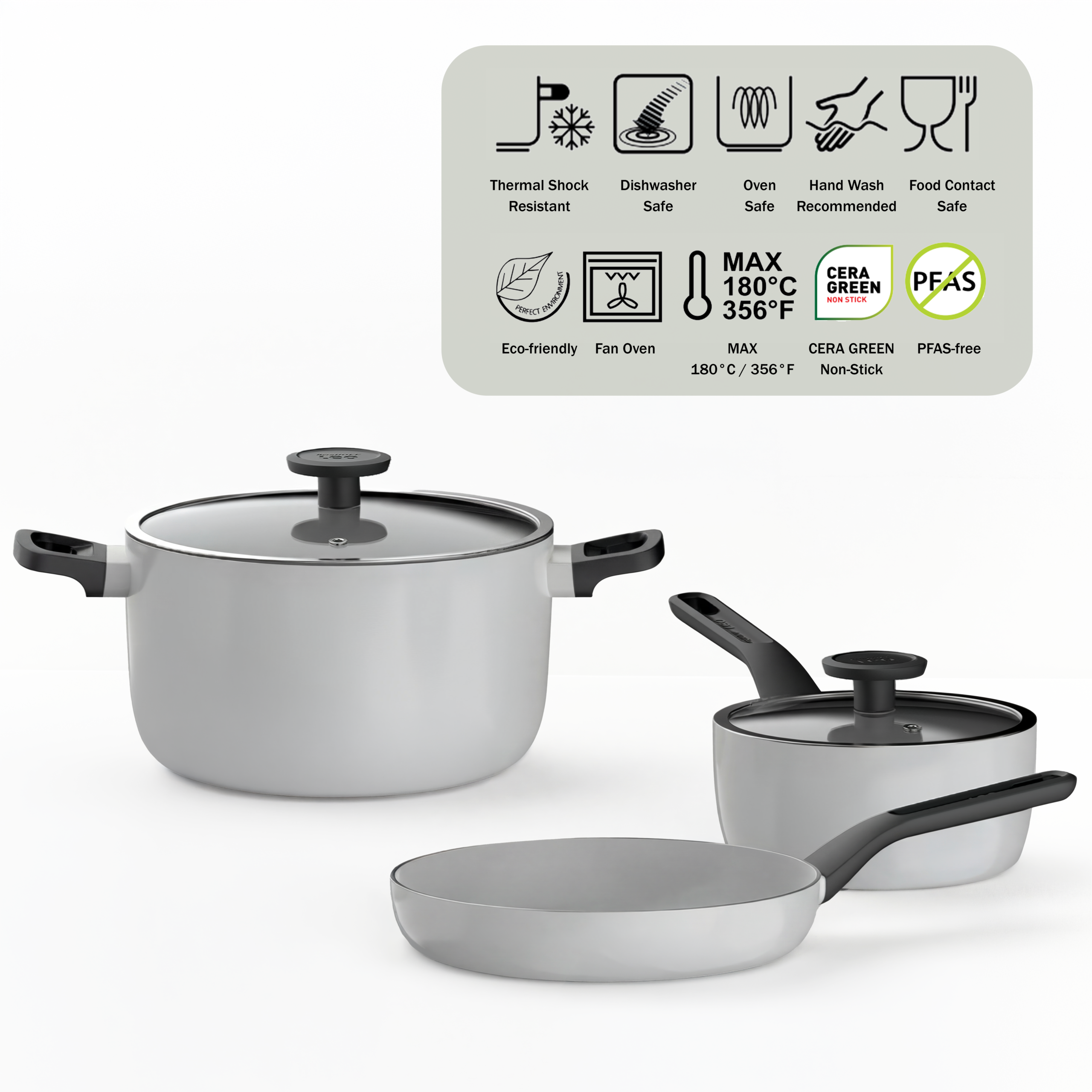 berghoff glintz white 5 pcs cooking set
