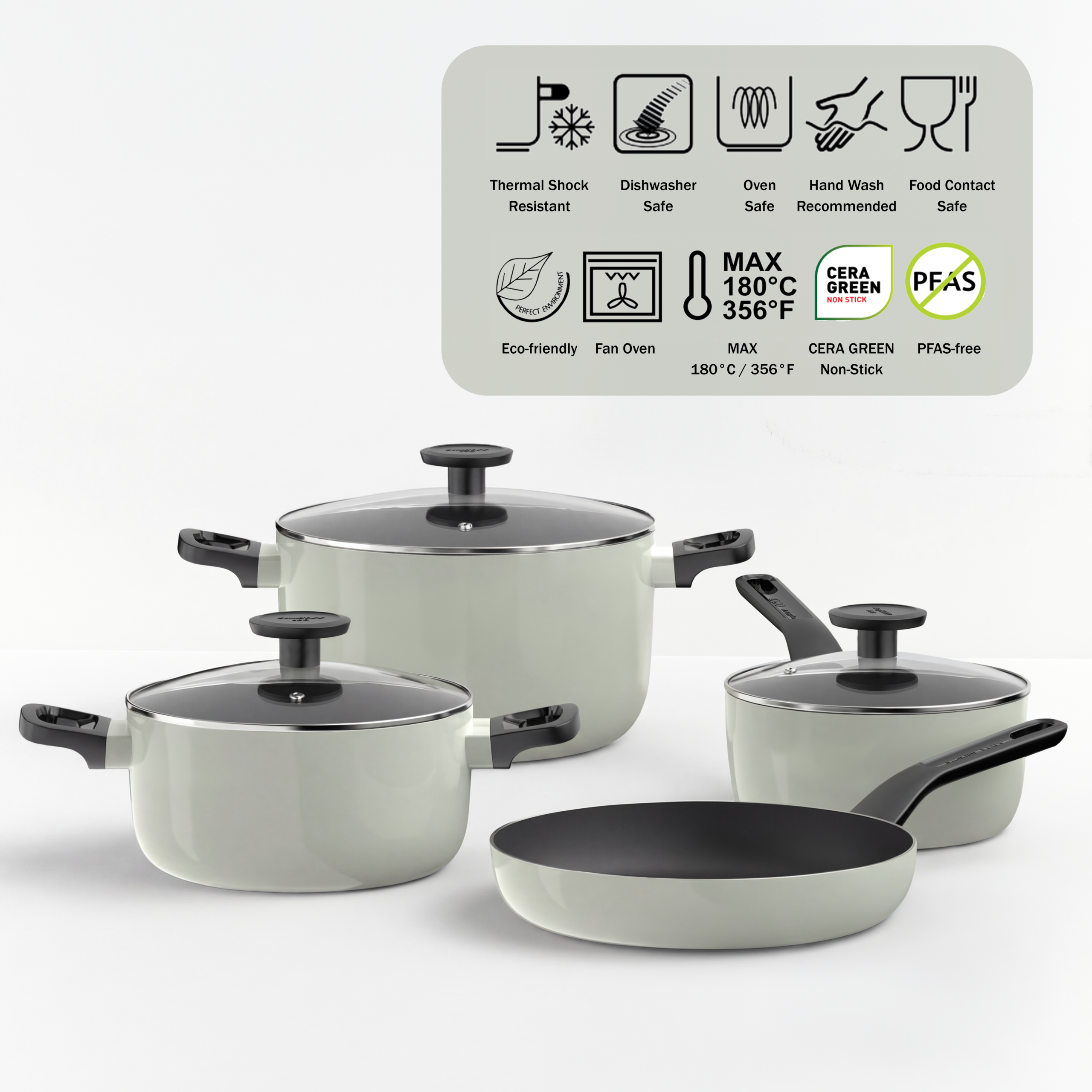 Berghoff Glints Ceramic Cookware Set 7-piece sage green UAE