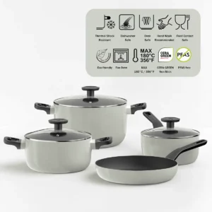 Berghoff Glints Nonstick Ceramic Cookware Set 7-Piece, PFAS-Free Sage Green