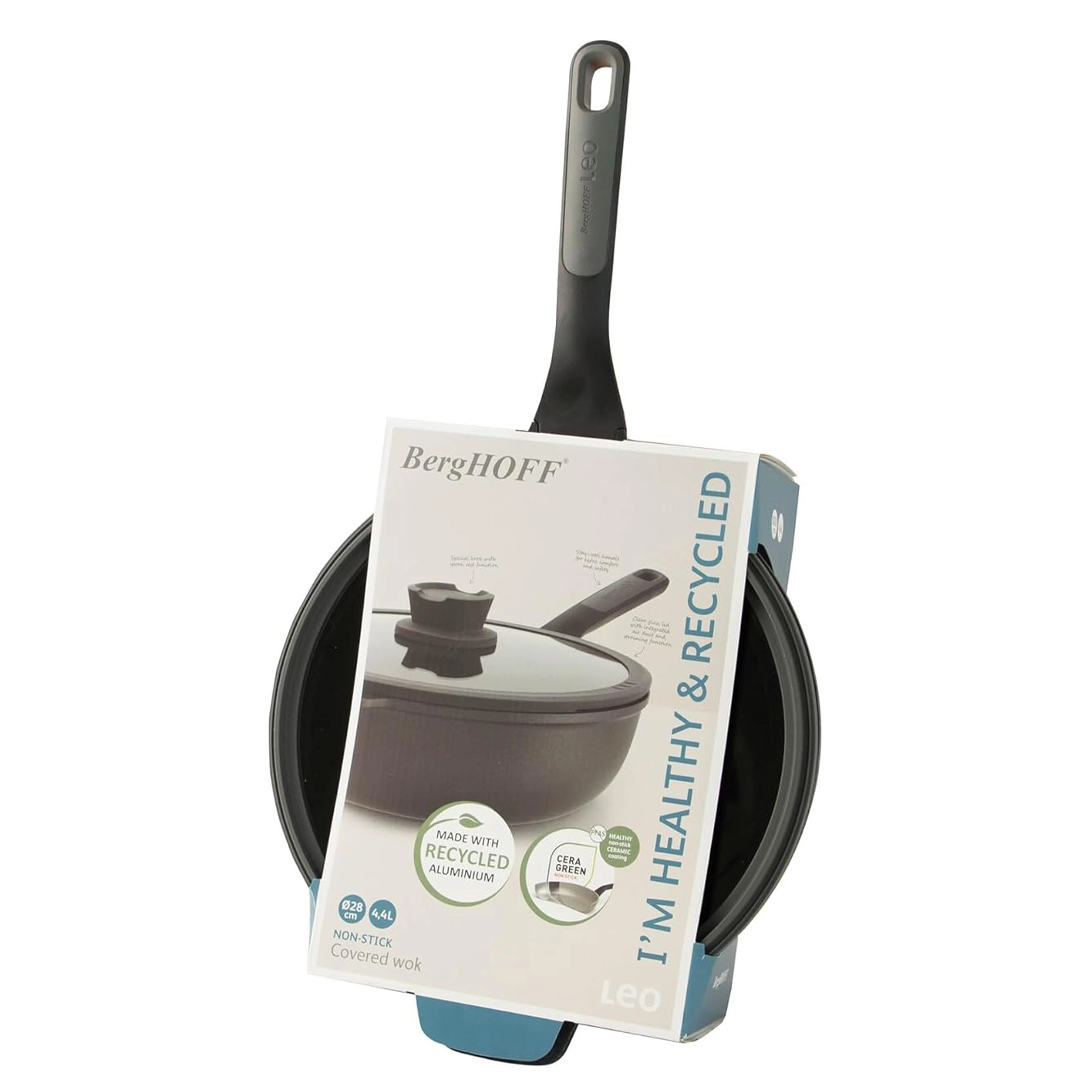 Berghoff Leo Stone Cast Aluminium Wok Pan 28cm black glass lid UAE Berghoff Leo Stone Cast Aluminium Wok Pan 28cm black glass lid UAE