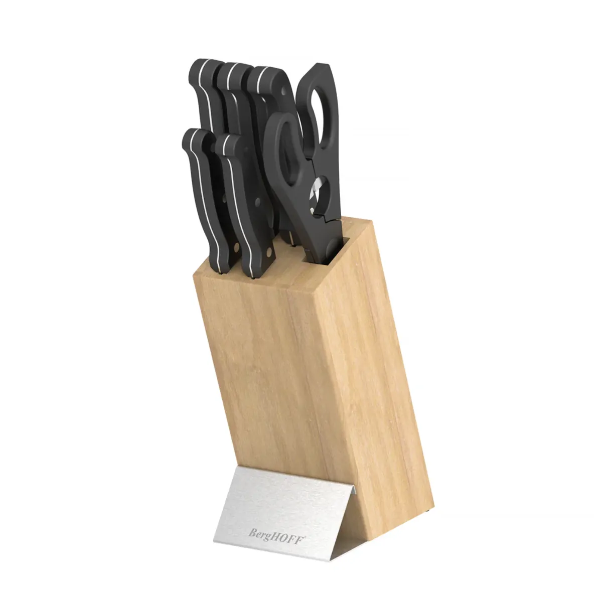 Berghoff Pica 7-Piece Knife Block Set, Stainless Steel Bamboo Block, Black