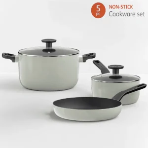 Berghoff Glints Nonstick Ceramic Cookware Set 5-Piece Sage - full set studio shot